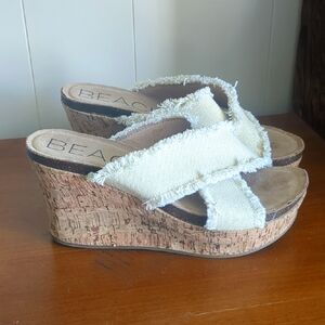 Women's Cream Wedge Sandals Sz 9
